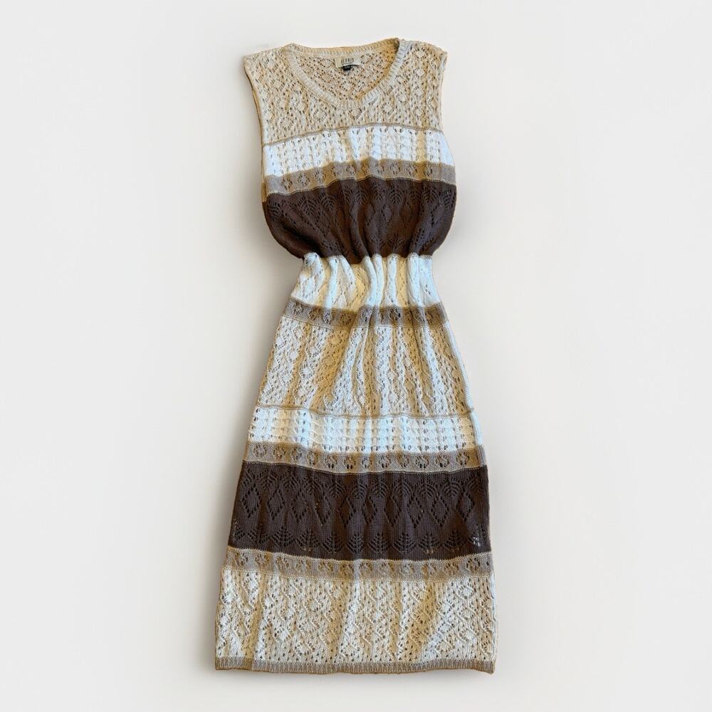 Floris Women's Crochet Knit Striped Cover Up Dress Sz Small-Medium Made in Italy
